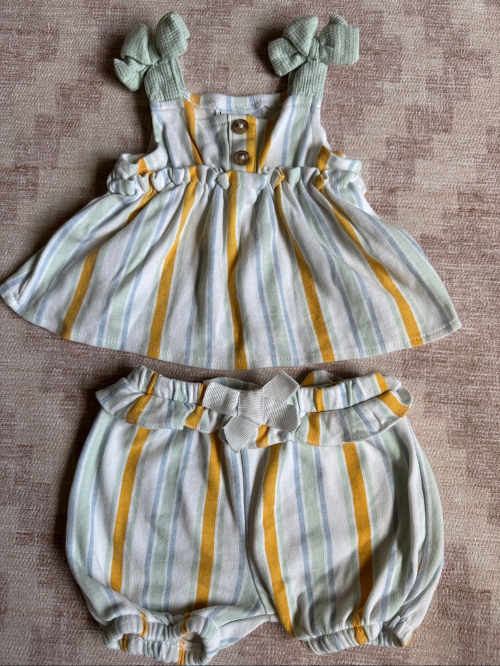 Nicole Miller Yellow, Mint & White Striped Baby Two-Piece Set size 3-6M